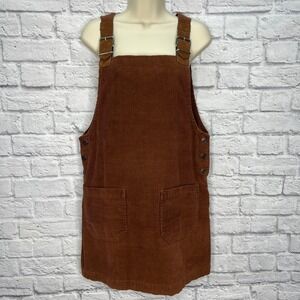 Vintage Jamie Brooke Corduroy Jumper Dress Size 6 Brown Pockets Buckle Y2K